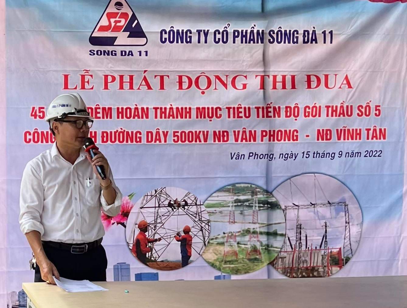 Đồng chí Thân Minh Nguyên - PGĐ Chi nhánh Sông Đà 11.5 - Chỉ huy công trình lên phát biểu cam kết hoàn thành mục tiêu tiến độ công trình.